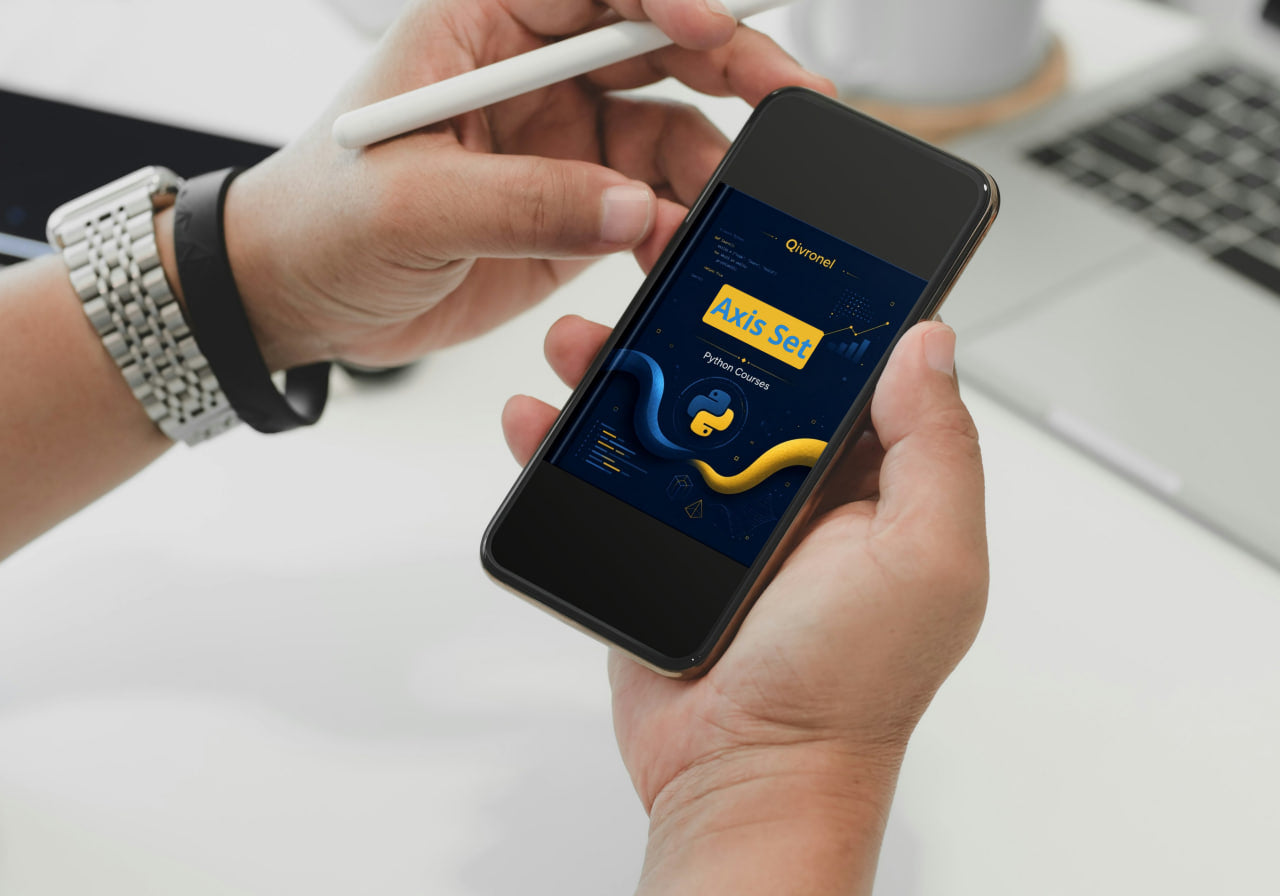 Person holding a smartphone with an Axis app open, wearing a smartwatch.