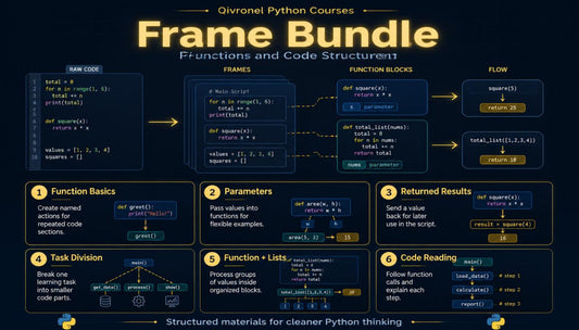 Givralon Python Courses Frame Bundle with educational content on frames, functions, and code structures.