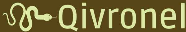 Logo of Qivronel with a snake design on a green background