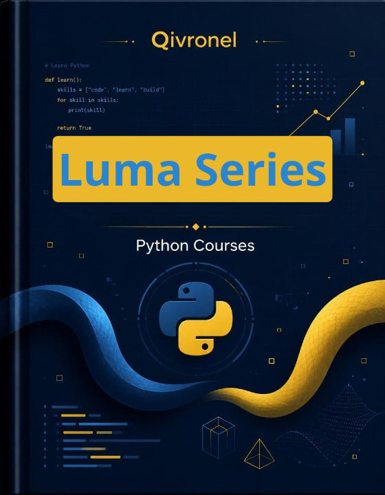 Book cover of Qivronel Luma Series Python Courses with Python logo on a dark background