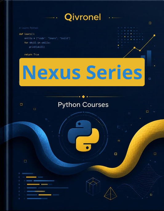 Book cover of Qivronel Nexus Series Python Courses with Python logo on a dark background